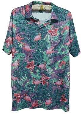 Three Sixty Six Mens Tropical Print Golf Polo Medium Coastal Resort Vacation